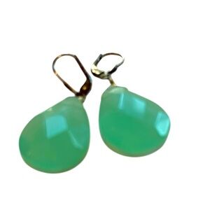 Vintage Chrysoprase Teardrop Earrings with Silver French Wire. EUC